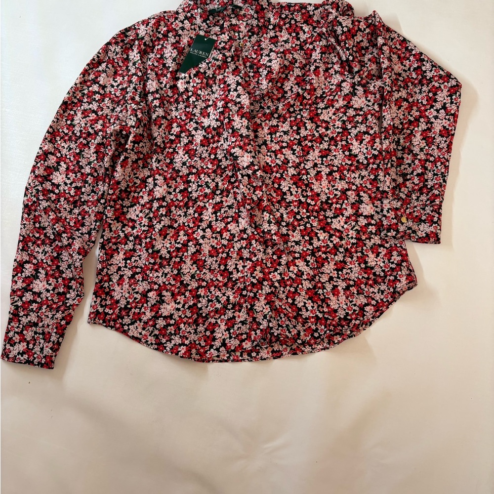 Ralph Lauren Red and White Floral Top